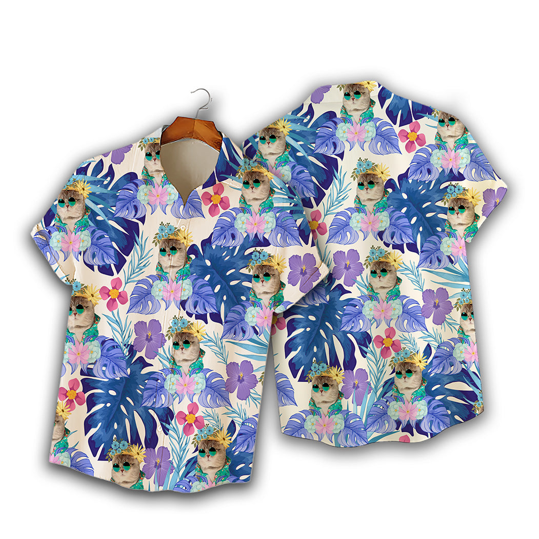 Individuelles Hawaiihemd für Tierliebhaber | Personalisiertes Geschenk für Tierliebhaber | Aloha-Shirt mit tropischem Blätter- und Blumenmuster in Weiß