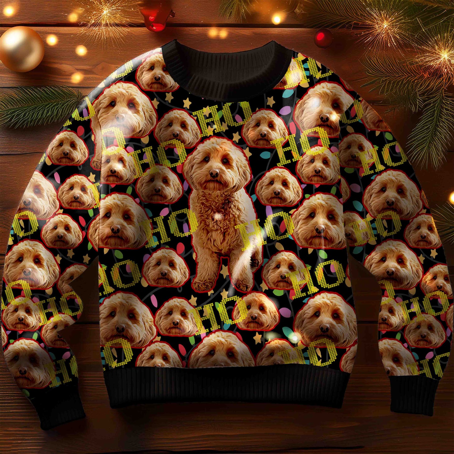Benutzerdefinierter hässlicher Pullover - Woof & Ho Ho Ho