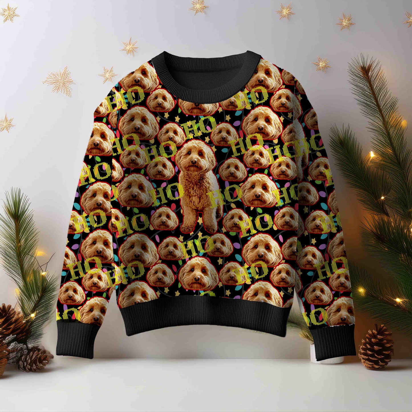 Benutzerdefinierter hässlicher Pullover - Woof & Ho Ho Ho