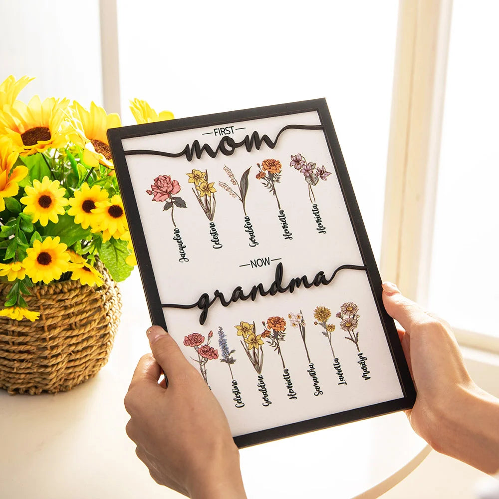 POC Personalised Birth flower Wooden Plaque