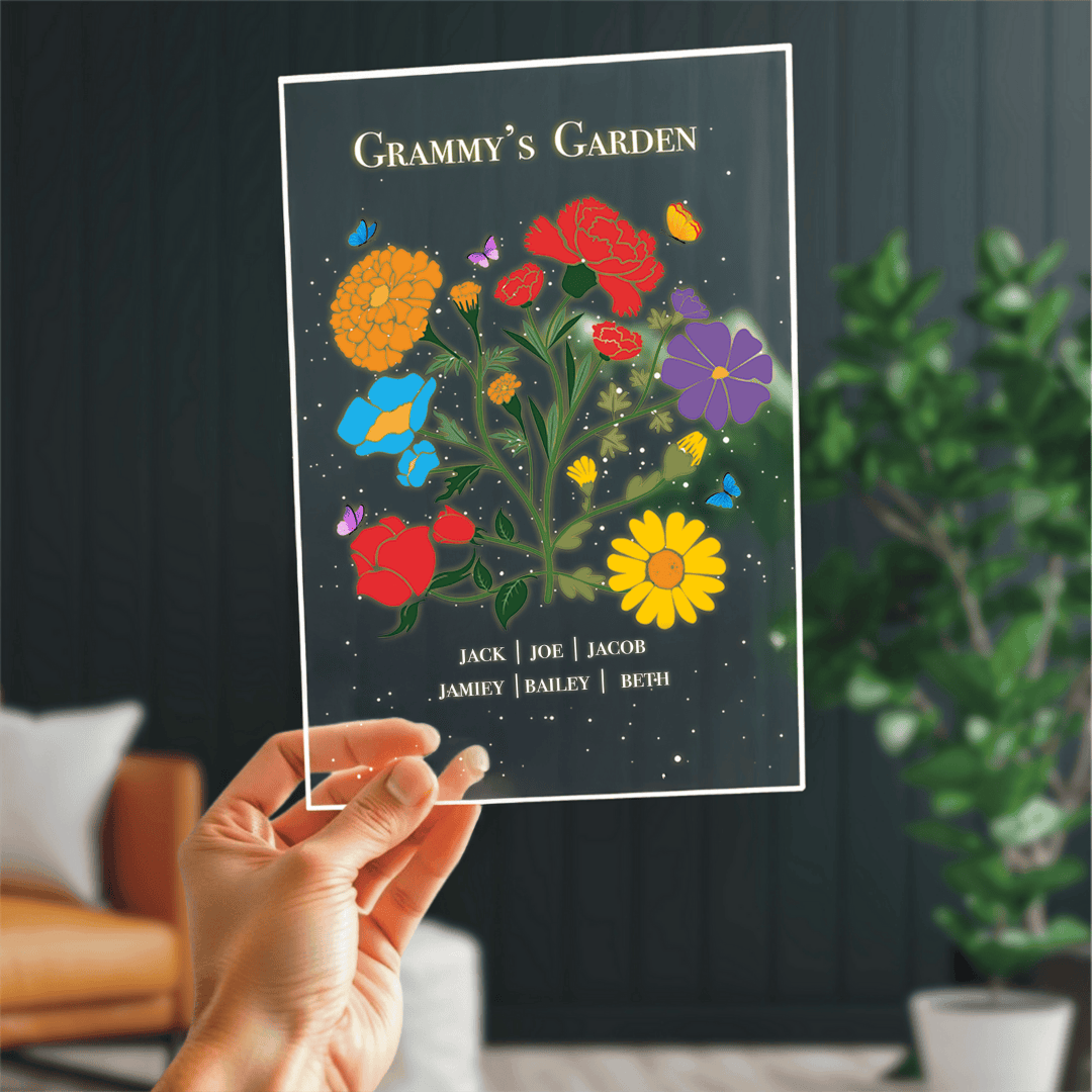 Illustrtated Birth flower Acrylic Plaque