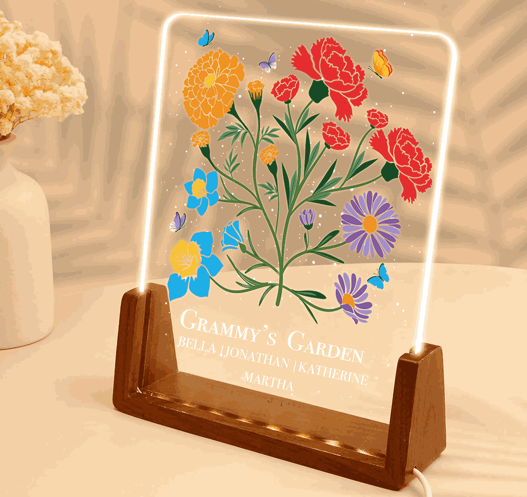 Illustrtated Birth flower Acrylic Plaque