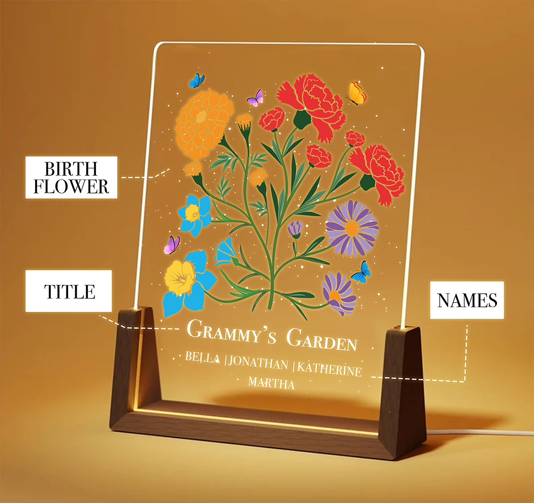 Illustrtated Birth flower Acrylic Plaque