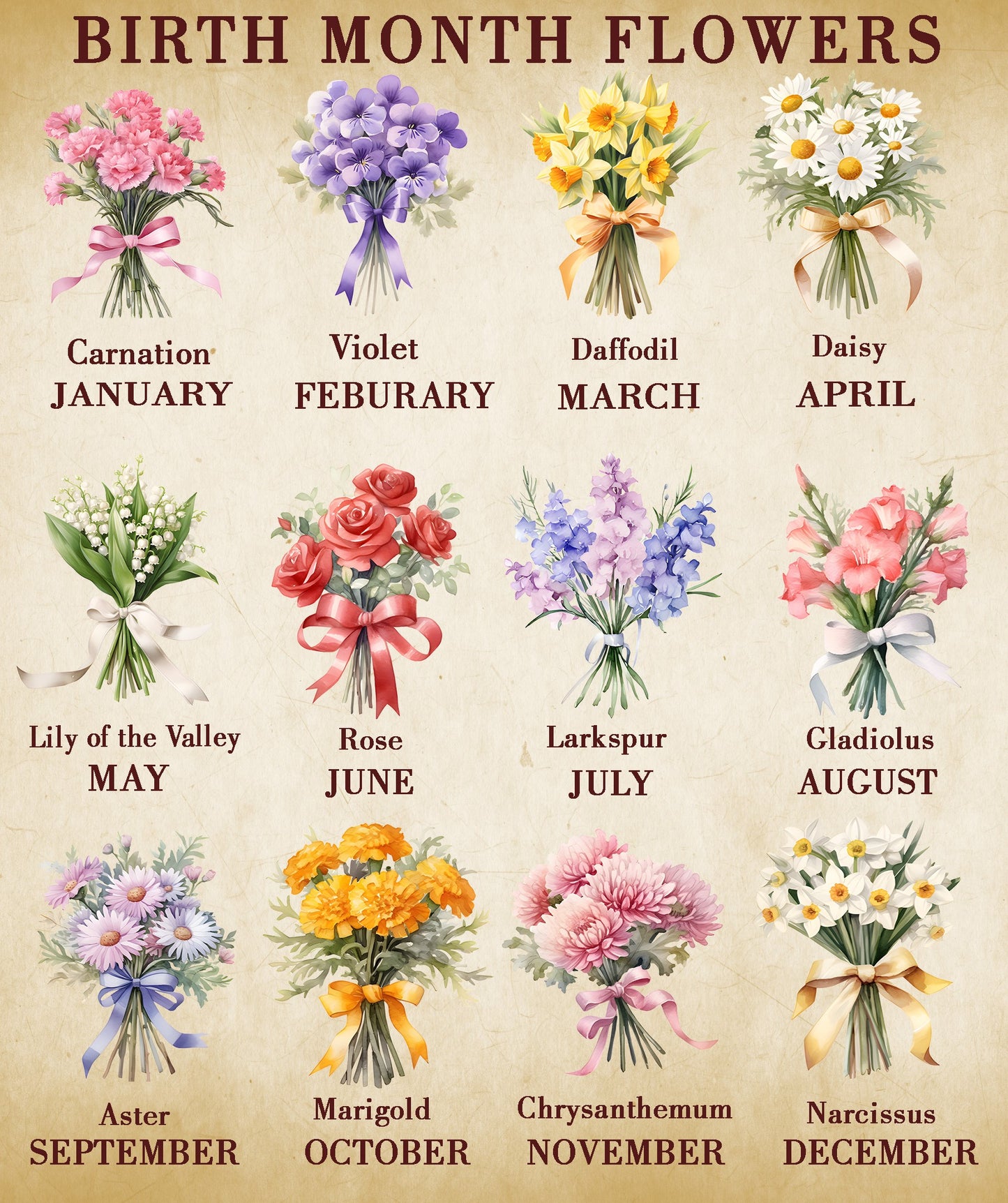 Birth Flower Bouquet Night Light Mirror - #1 Gift for Mom