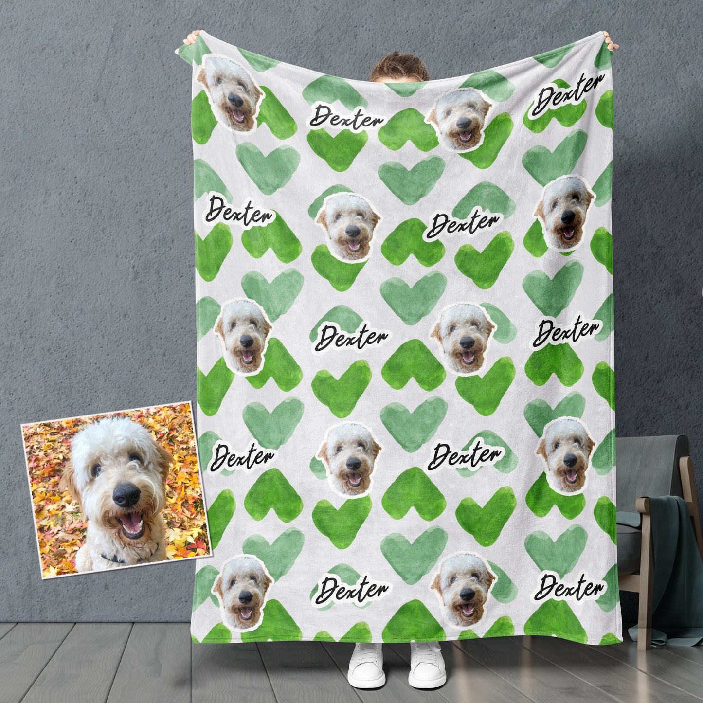 Grüne Herzen Custom Pet Fleece Decke