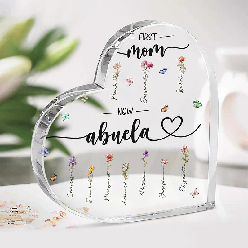 Personalized Heart-Shaped- First Mom Now Grandma Acrylic Plaque