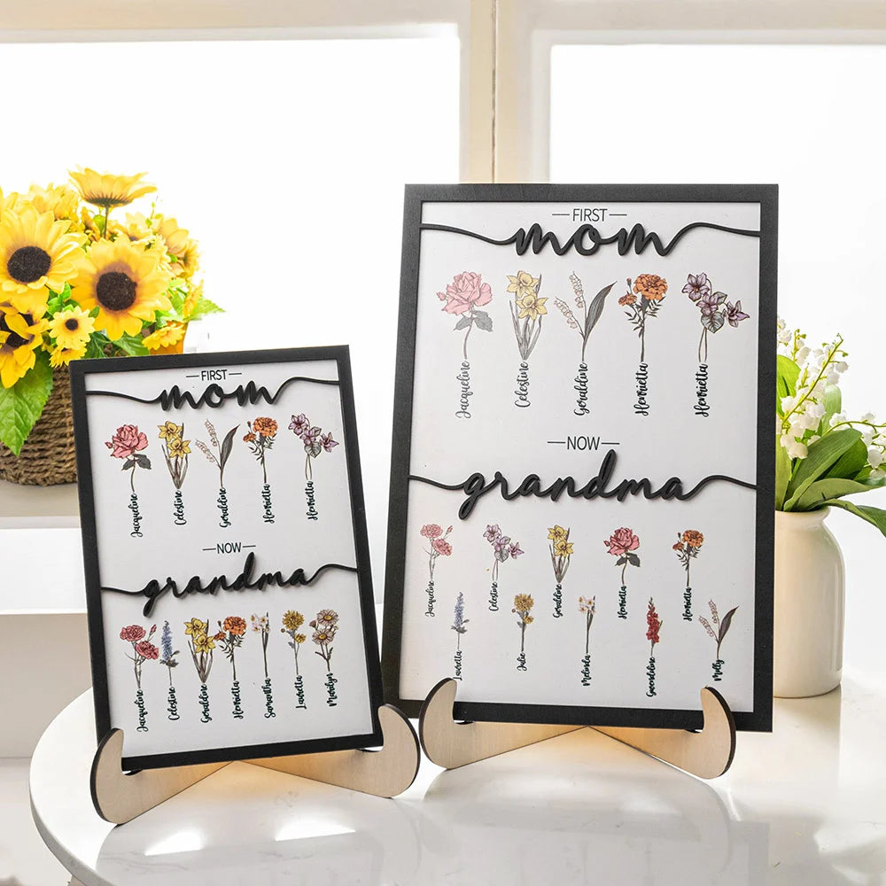 POC Personalised Birth flower Wooden Plaque