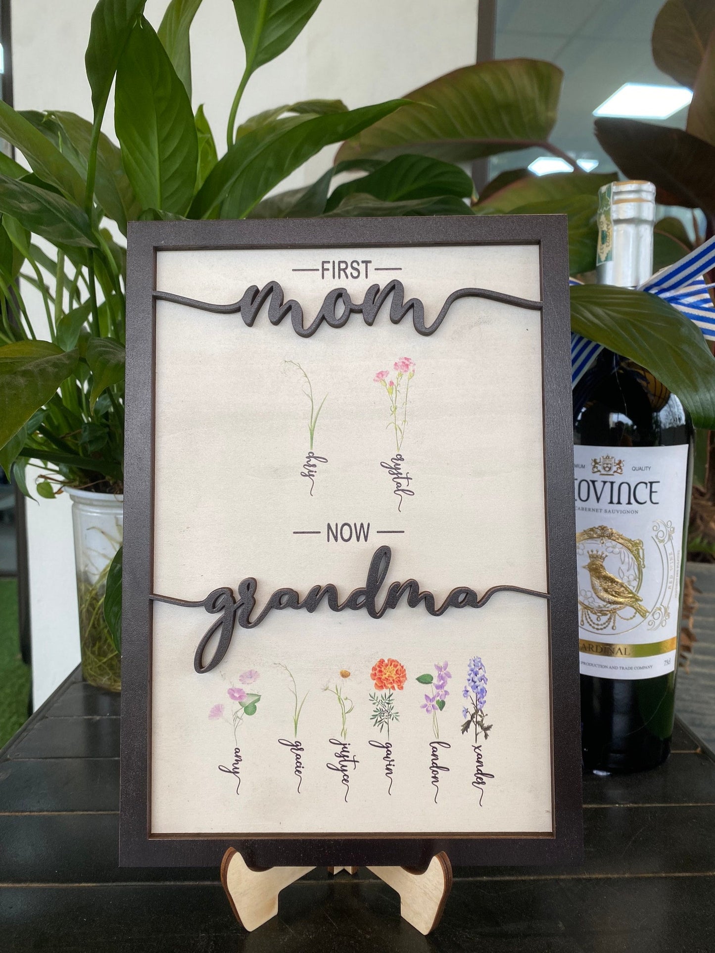 POC Personalised Birth flower Wooden Plaque