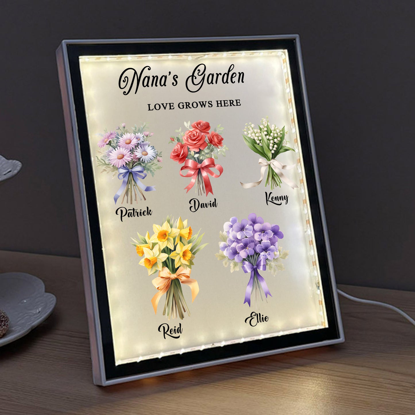 Birth Flower Bouquet Night Light Mirror - #1 Gift for Mom