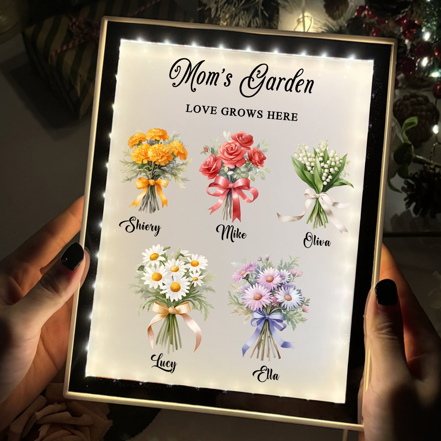 Birth Flower Bouquet Night Light Mirror - #1 Gift for Mom