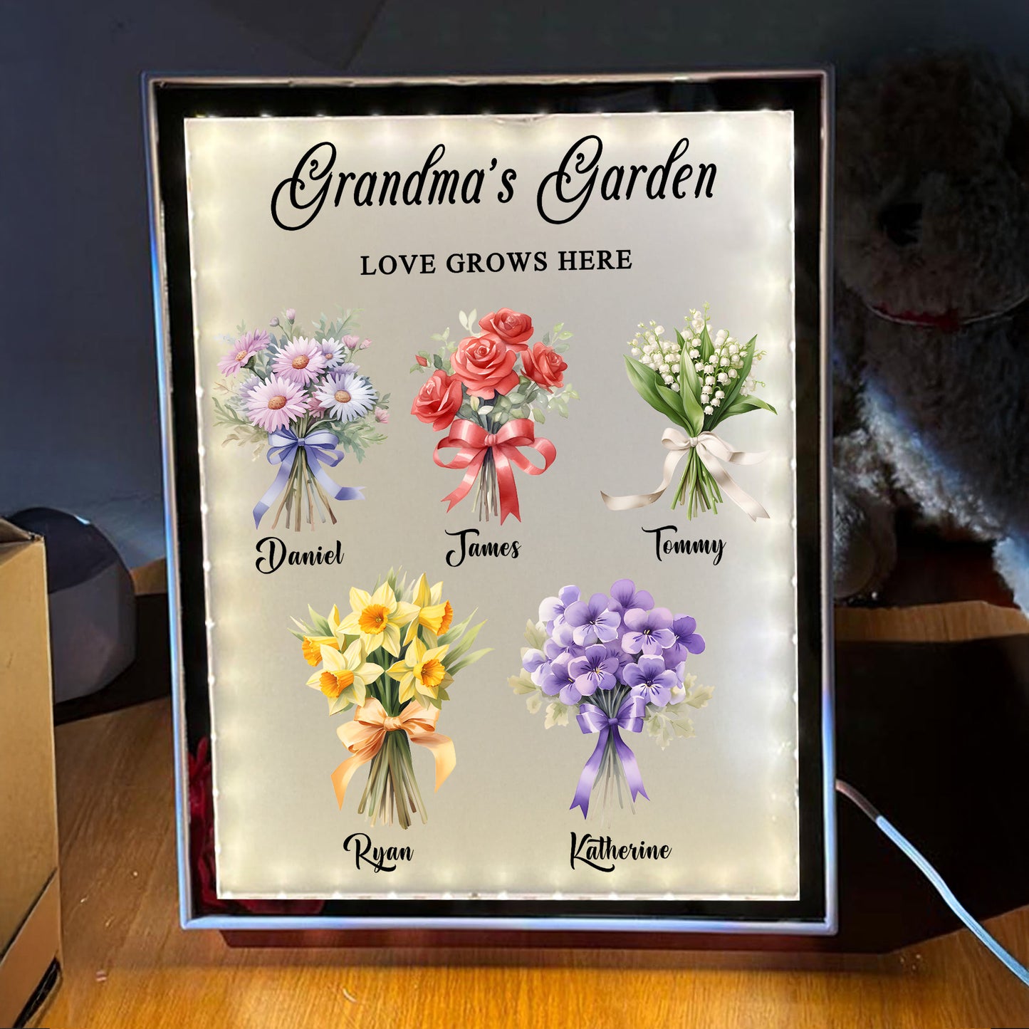 Birth Flower Bouquet Night Light Mirror - #1 Gift for Mom