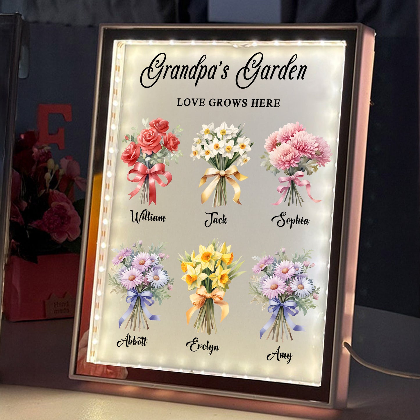 Birth Flower Bouquet Night Light Mirror - #1 Gift for Mom
