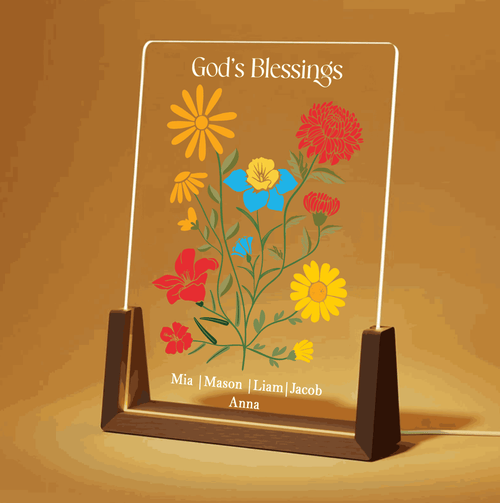 Illustrtated Birth flower Acrylic Plaque