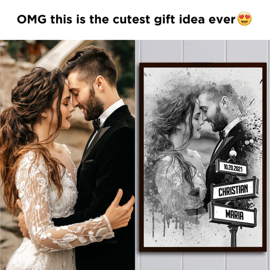 POC Couples Portrait with name — couple portrait showing personalization style and name details