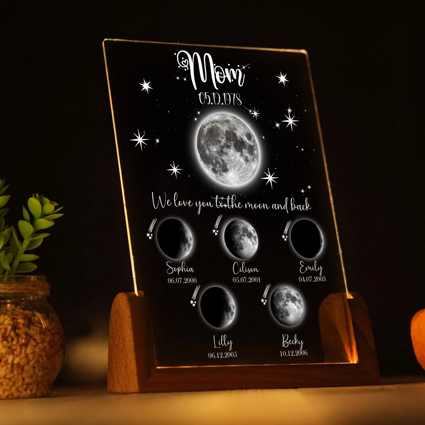 Personalisierte Mondphasen-Familien-Acrylplakette für Mama