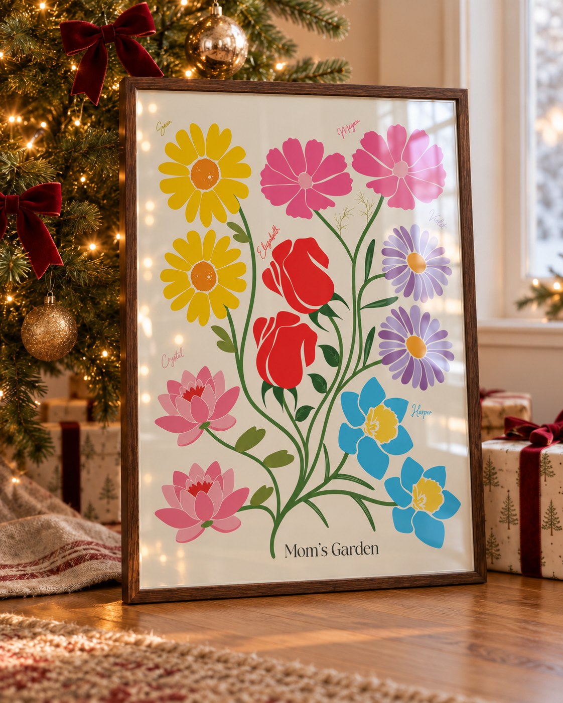 Family birth flower portrait, a heartfelt keepsake and one of the best Xmas gifts for mom