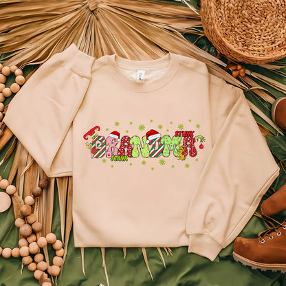 Mom and Grandma Christmas Sweatshirt With Kids Name On Back