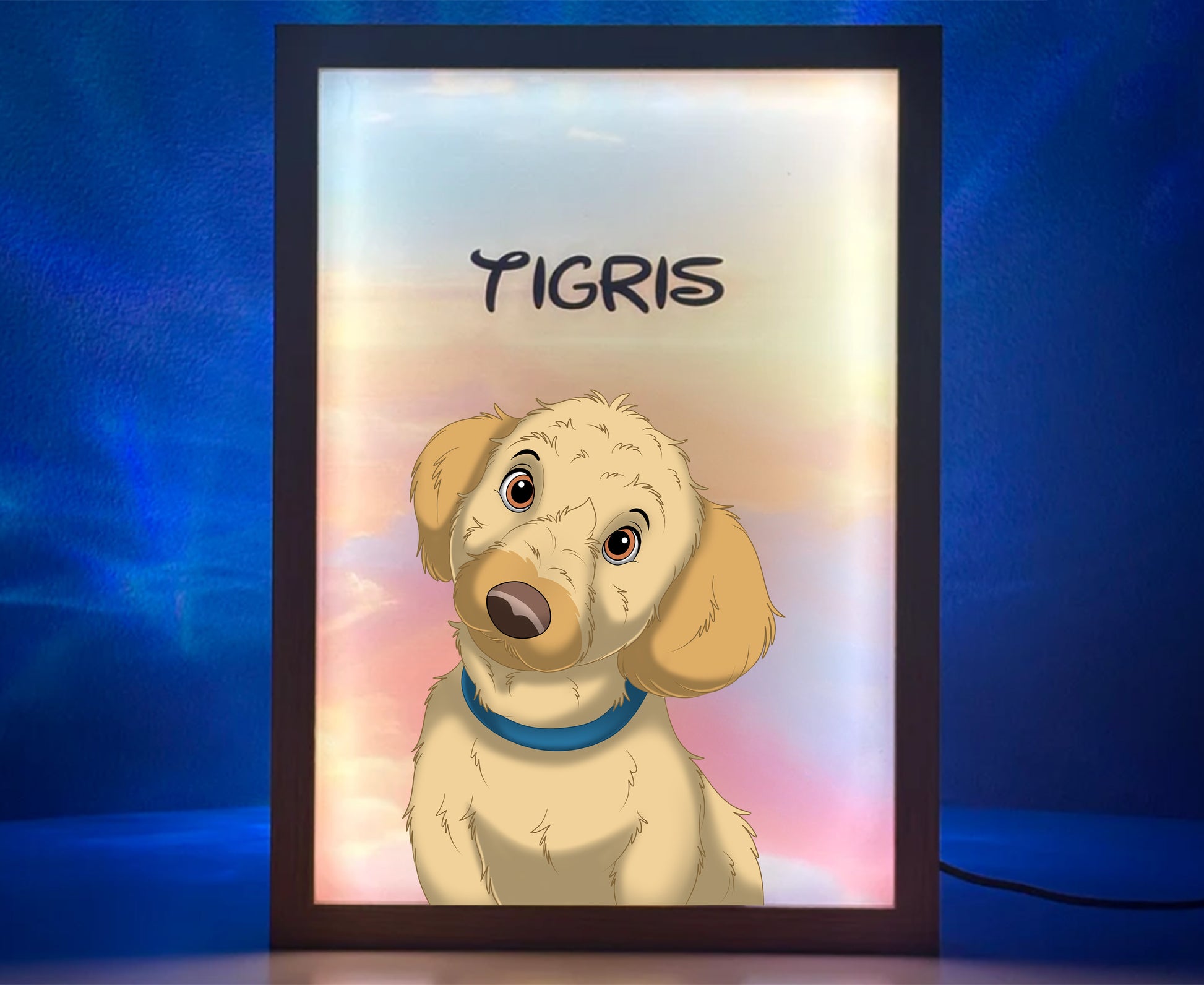 Glowing Keepsake Custom LED PhotoFrame — custom LED-illuminated acrylic photo frame with pet portrait