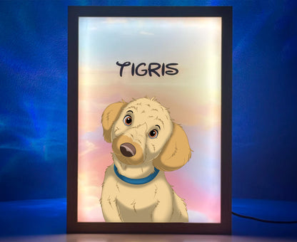 Glowing Keepsake Custom LED PhotoFrame — custom LED-illuminated acrylic photo frame with pet portrait