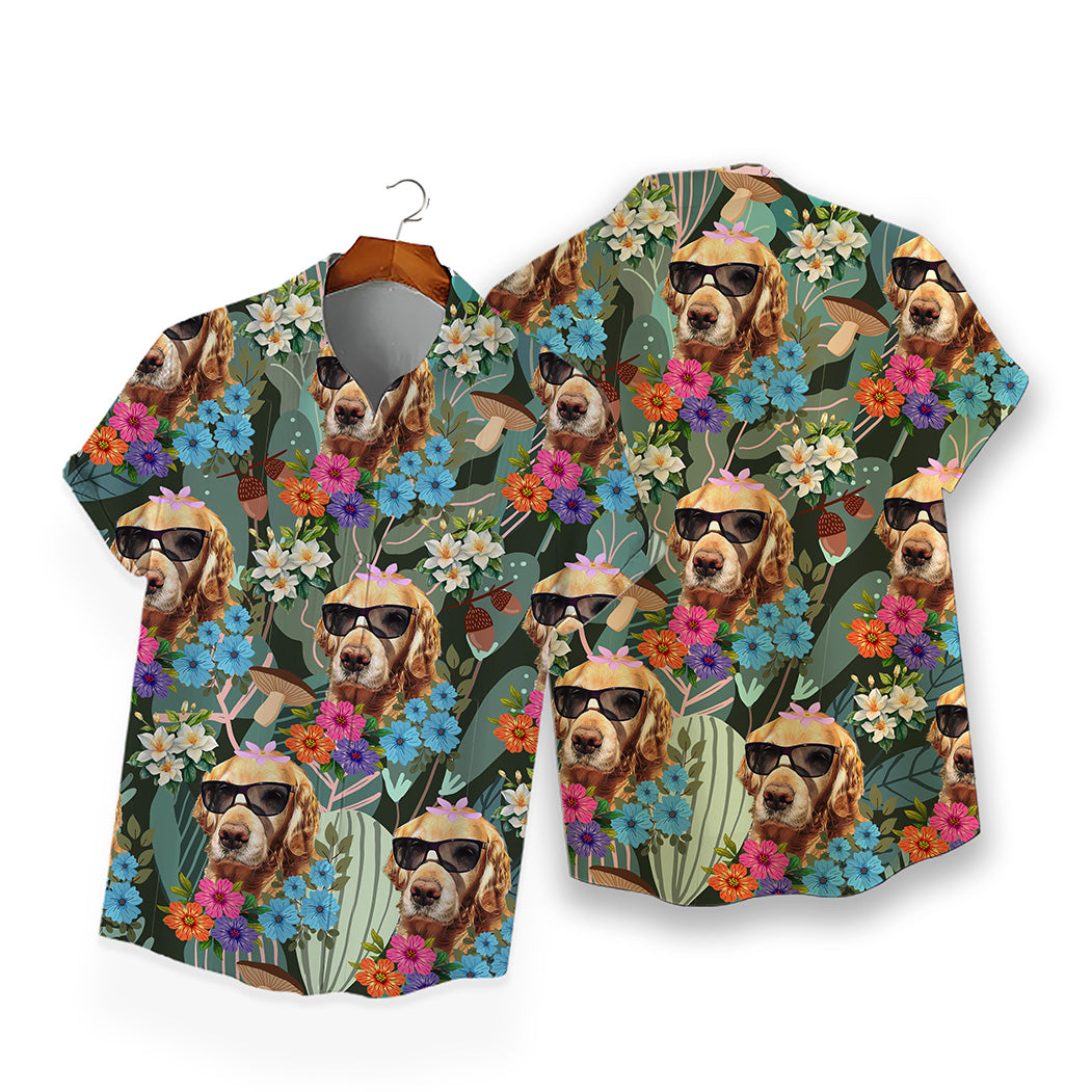 Custom Hawaiian Shirt for Pet Lovers | Personalized Pet Lovers Gift | Floral & Tropical Leaves Pattern Dark Color Aloha Shirt