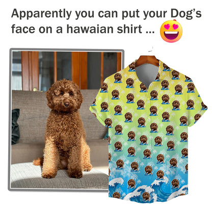 Custom Hawaiian Shirt for Pet Lovers | Personalized Pet Lovers Gift | Surfing Waves & Palm Trees Pattern Ombre Color Aloha Shirt