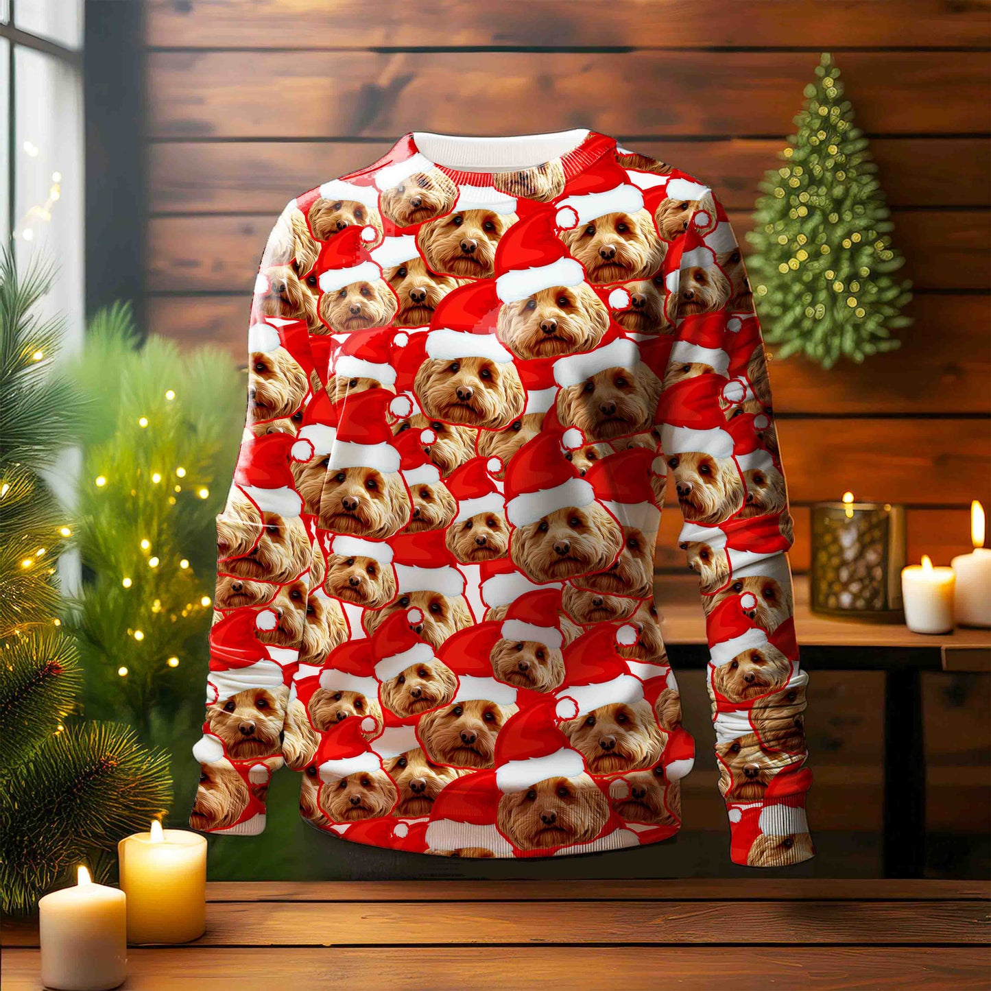 Festive Fur & Santa Hat Custom Ugly Sweater