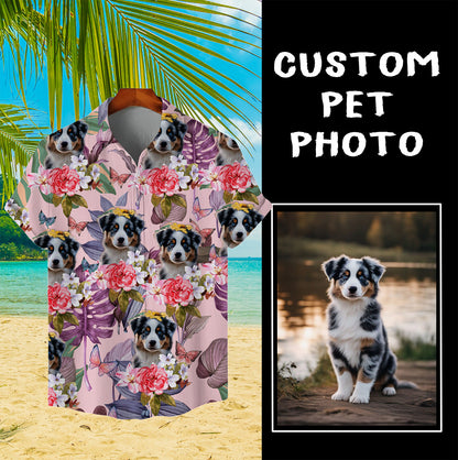 Custom Hawaiian Shirt for Pet Lovers | Personalized Pet Lovers Gift | Floral & Tropical Leaves Pattern Pink Color Aloha Shirt