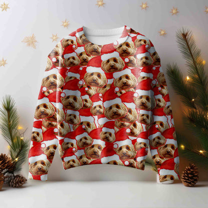 Festive Fur & Santa Hat Custom Ugly Sweater