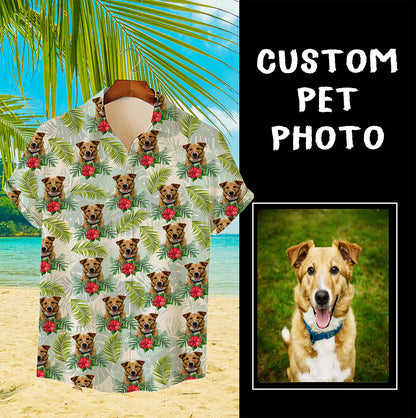 Custom Hawaiian Shirt for Pet Lovers | Personalized Pet Lovers Gift | Tropical Leaves & Flowers Pattern Light Color Aloha Shirt