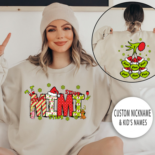 Mom and Grandma Christmas Sweatshirt With Kids Name On Back