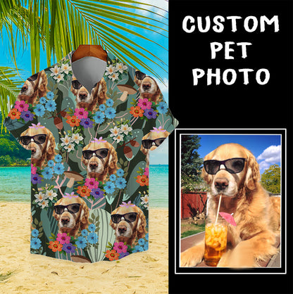 Custom Hawaiian Shirt for Pet Lovers | Personalized Pet Lovers Gift | Floral & Tropical Leaves Pattern Dark Color Aloha Shirt