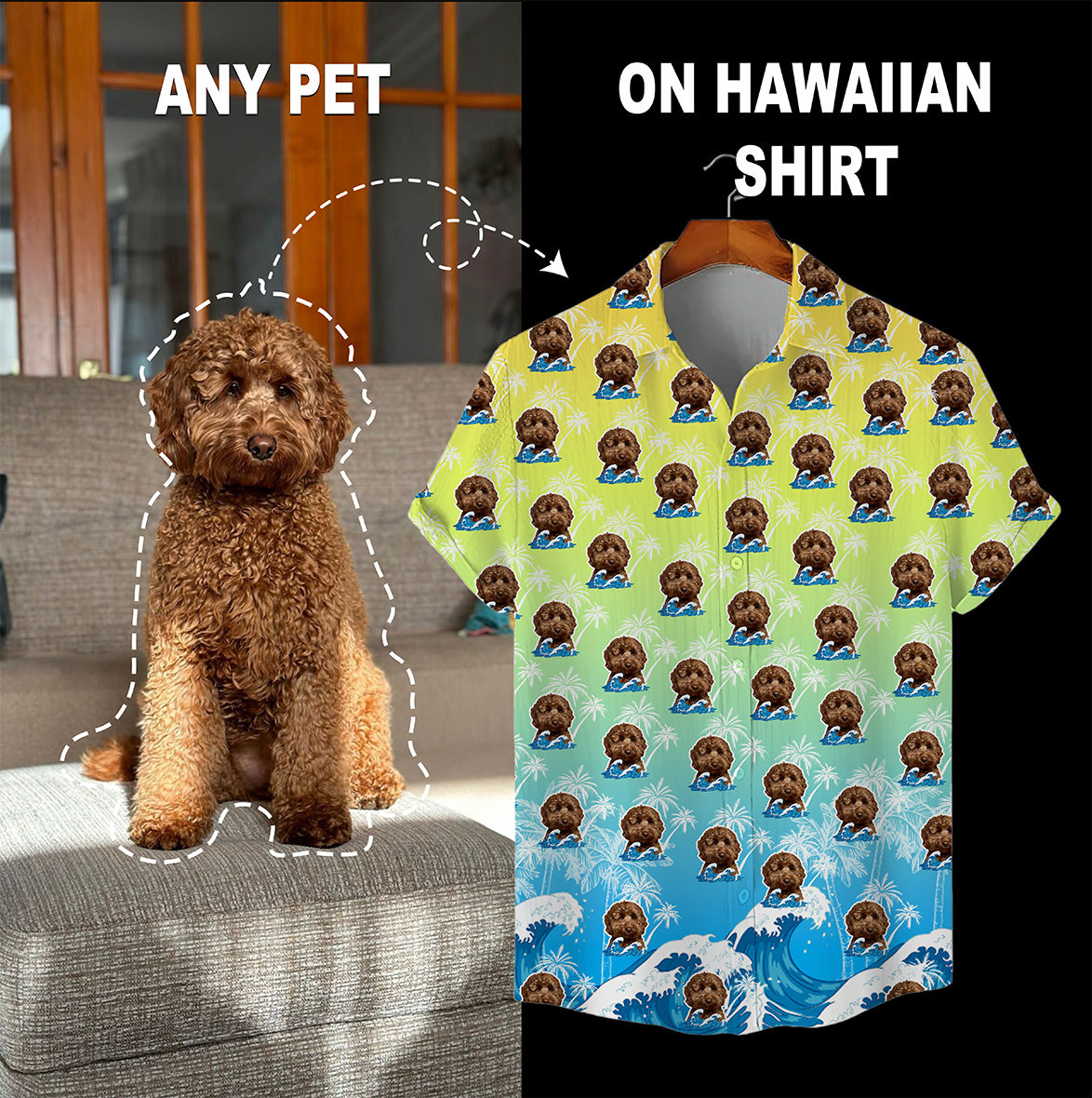 Custom Hawaiian Shirt for Pet Lovers | Personalized Pet Lovers Gift | Surfing Waves & Palm Trees Pattern Ombre Color Aloha Shirt