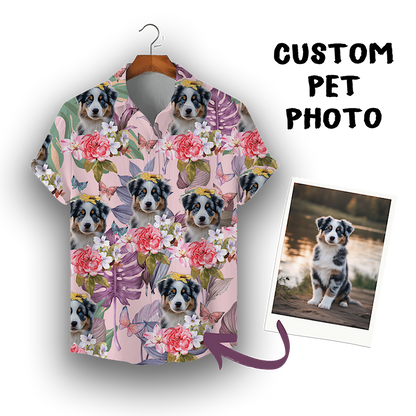 Custom Hawaiian Shirt for Pet Lovers | Personalized Pet Lovers Gift | Floral & Tropical Leaves Pattern Pink Color Aloha Shirt