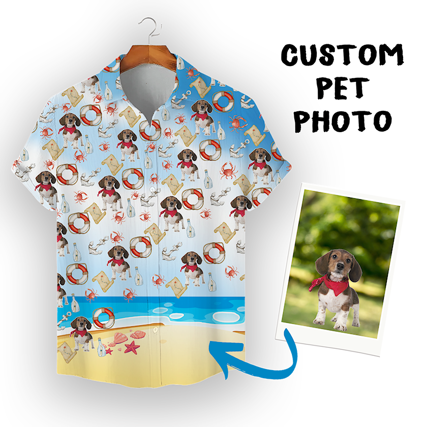 Custom Hawaiian Shirt for Pet Lovers | Personalized Pet Lovers Gift | Beach Pattern Light Color Aloha Shirt