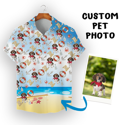 Individuelles Hawaiihemd für Tierliebhaber | Personalisiertes Geschenk für Tierliebhaber | Helles Aloha-Shirt mit Strandmuster