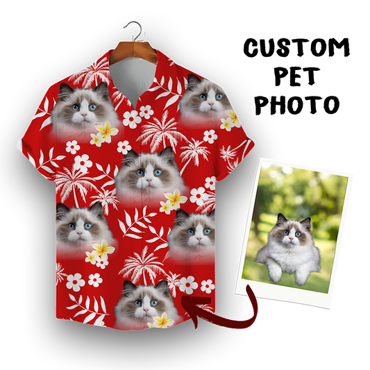 Benutzerdefinierte Hawaiian Shirt für Tierliebhaber | Personalisiertes Geschenk für Tierliebhaber | Palmen &amp; Blumen Muster Rot Farbe Aloha Shirt