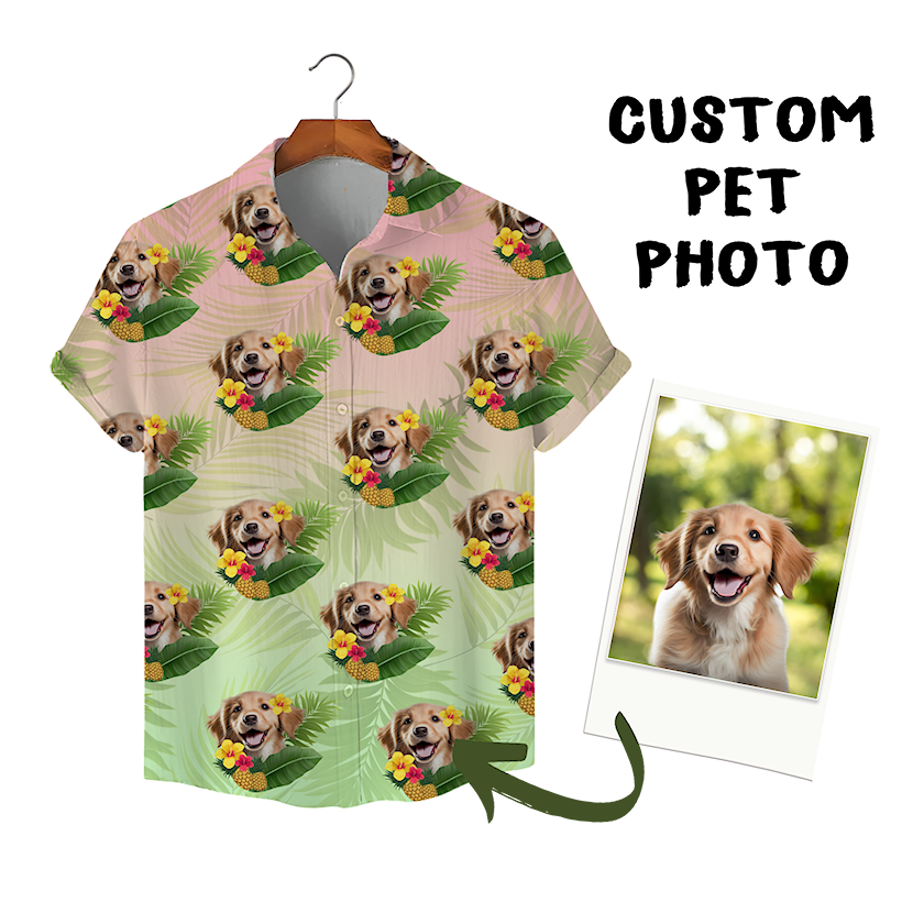 Custom Hawaiian Shirt for Pet Lovers | Personalized Pet Lovers Gift | Pineapples & Hibiscus Pattern Pastel Color Aloha Shirt