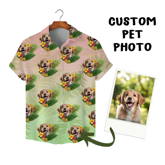 Individuelles Hawaiihemd für Tierliebhaber | Personalisiertes Geschenk für Tierliebhaber | Aloha-Shirt in Pastellfarben mit Ananas- und Hibiskusmuster