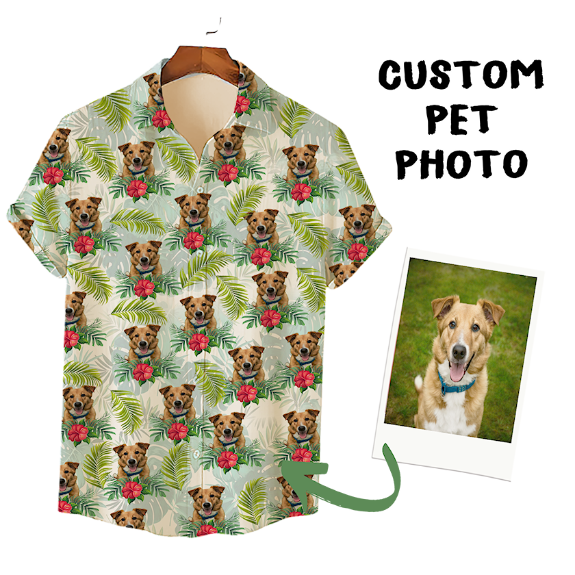 Custom Hawaiian Shirt for Pet Lovers | Personalized Pet Lovers Gift | Tropical Leaves & Flowers Pattern Light Color Aloha Shirt