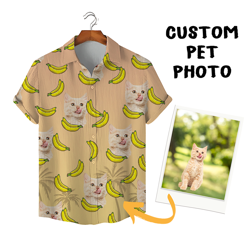 Custom Hawaiian Shirt for Pet Lovers | Personalized Pet Lovers Gift | Bananas & Palm Trees Pattern Beige Color Aloha Shirt