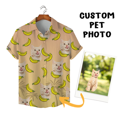 Custom Hawaiian Shirt for Pet Lovers | Personalized Pet Lovers Gift | Bananas & Palm Trees Pattern Beige Color Aloha Shirt