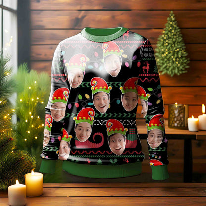 Custom Face & Christmas Lights Custom Ugly Sweater