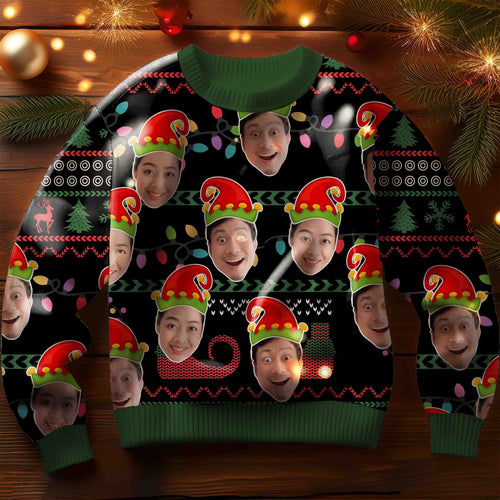 Custom Face & Christmas Lights Custom Ugly Sweater