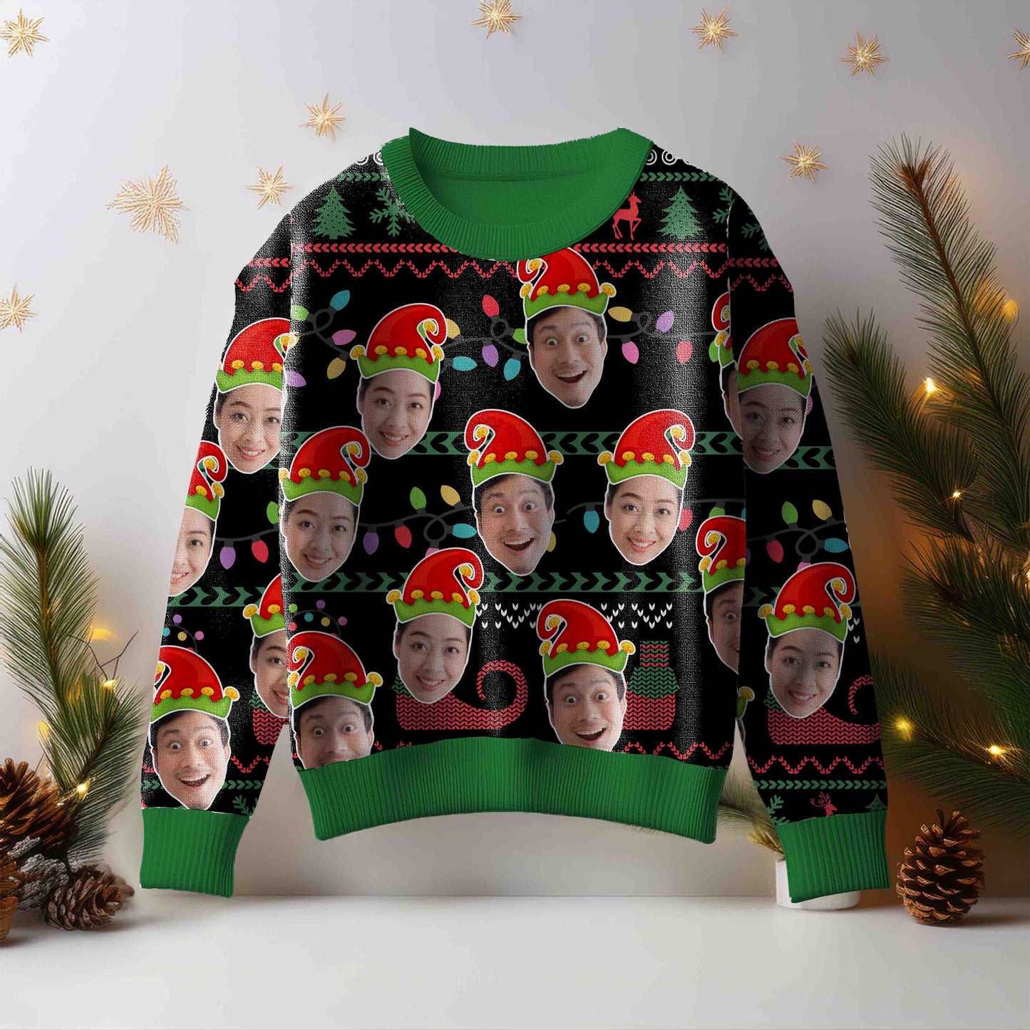 Custom Face & Christmas Lights Custom Ugly Sweater