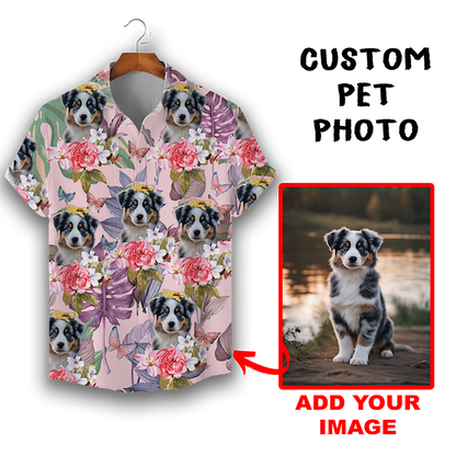 Custom Hawaiian Shirt for Pet Lovers | Personalized Pet Lovers Gift | Floral & Tropical Leaves Pattern Pink Color Aloha Shirt