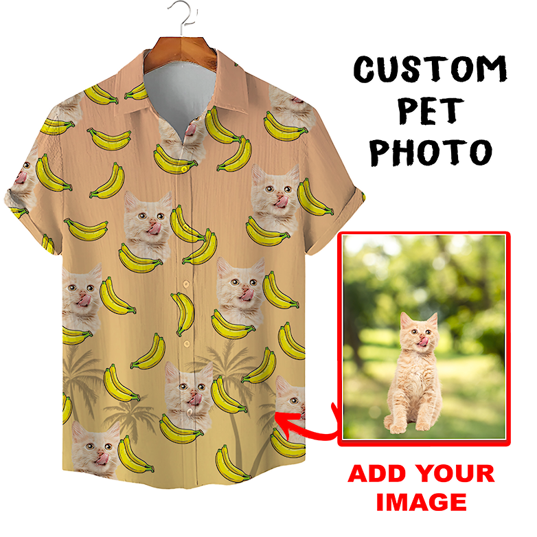 Custom Hawaiian Shirt for Pet Lovers | Personalized Pet Lovers Gift | Bananas & Palm Trees Pattern Beige Color Aloha Shirt