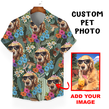 Custom Hawaiian Shirt for Pet Lovers | Personalized Pet Lovers Gift | Floral & Tropical Leaves Pattern Dark Color Aloha Shirt