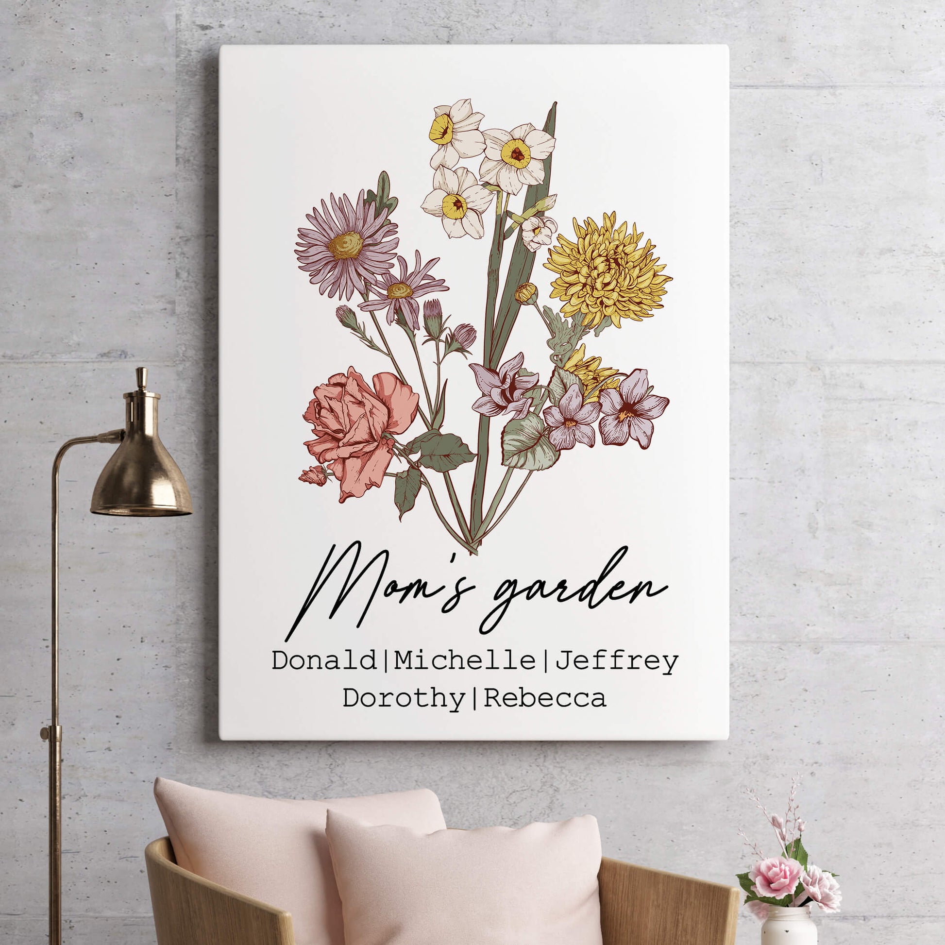 POC Personalised Birth flower Canvas — personalized birth flower family garden canvas with custom names