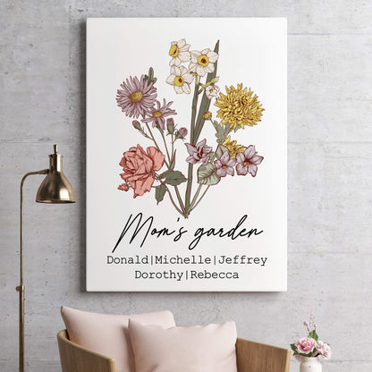 POC Personalised Birth flower Canvas — personalized birth flower family garden canvas with custom names