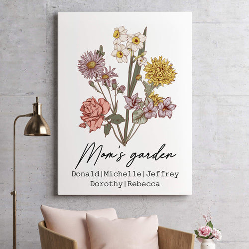 POC Personalised Birth flower Canvas — personalized birth flower family garden canvas with custom names